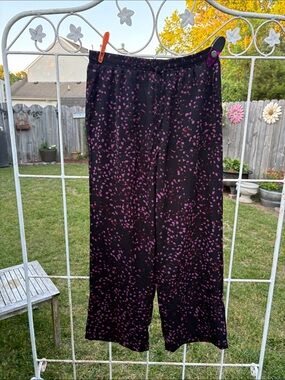 Black Wide-Leg Pants with Purple/red Speckle Print